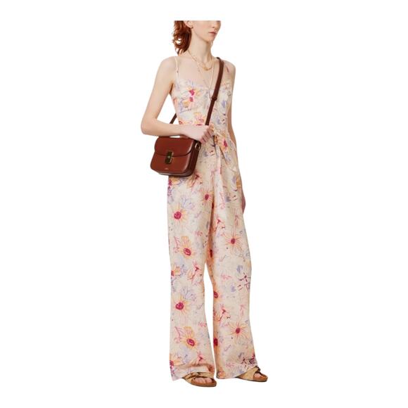 PAIGE Pants - Paige Jumpsuit Akari Floral straight sleeveless linen blend size 10 MISSING BELT
